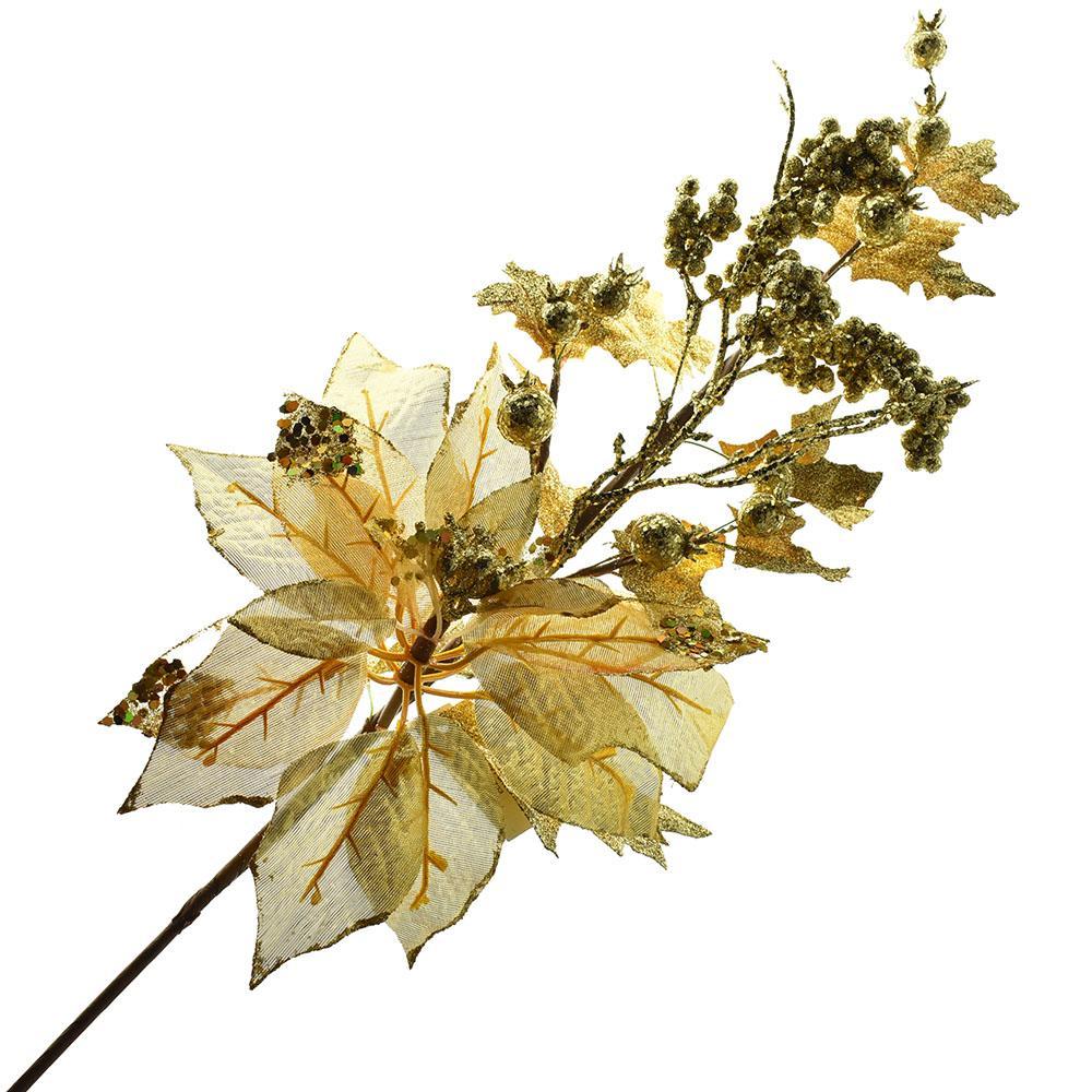 Metallic and Glitter Poinsettia Branch Spray, 25-Inch - Image 2