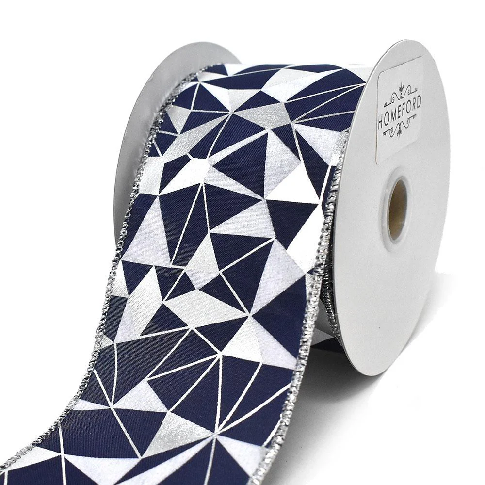 Metallic and White Abstract Wired Ribbon, 2-1/2-Inch, 10-Yard - Image 2
