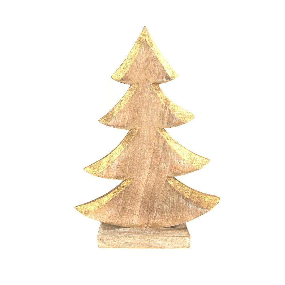 Metallic Christmas Tree Wooden Stand, Gold - Image 3