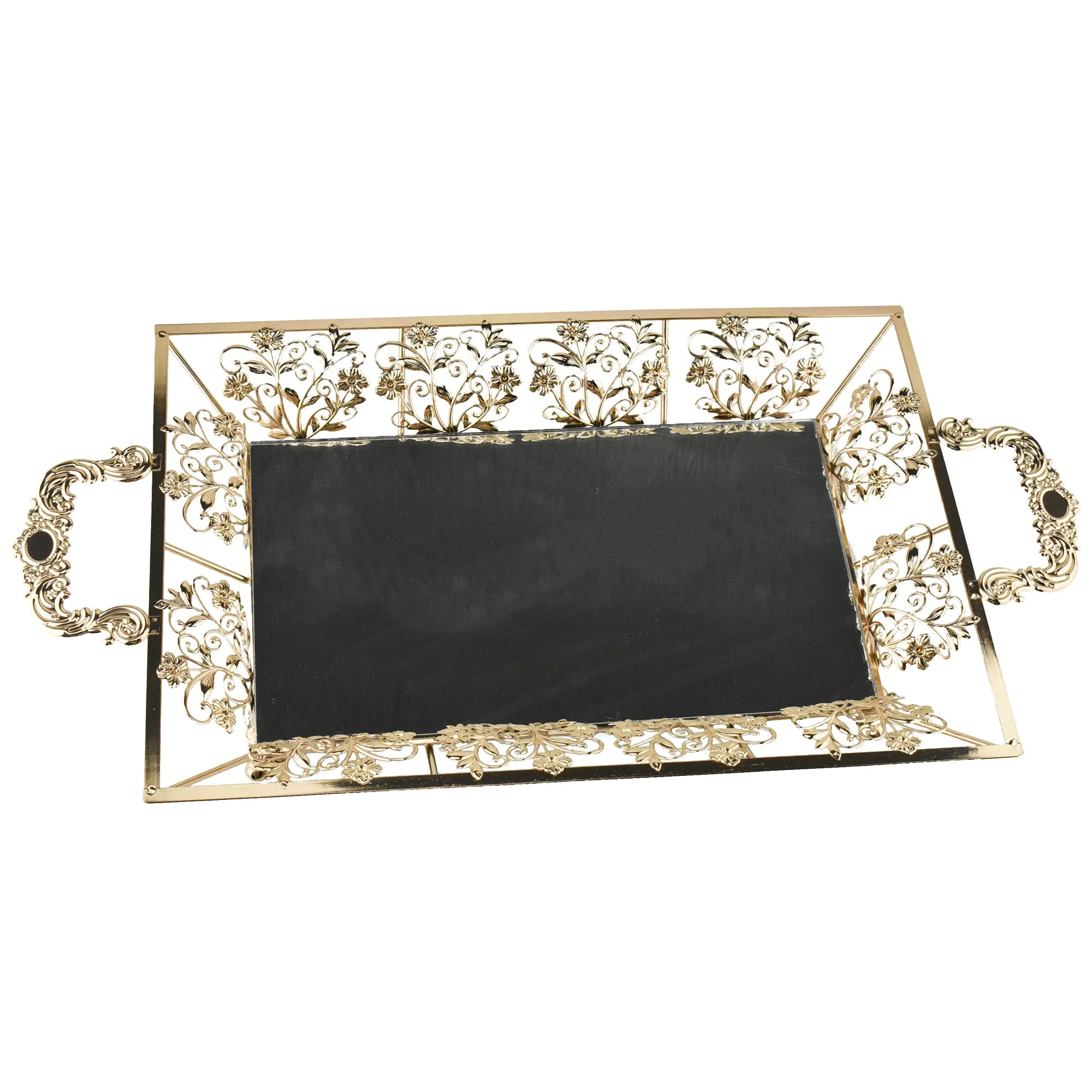 Metallic Flourish Mirror Base Rectangle Tray, 23-1/4-Inch - Image 2