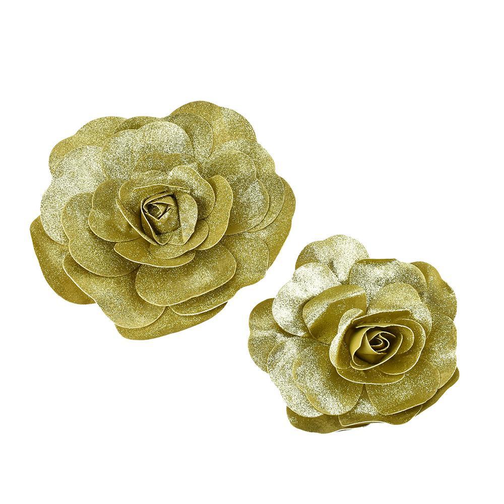 Metallic Glitter Rose Foam Wall Flowers, Assorted Sizes, 2-Piece - Image 2