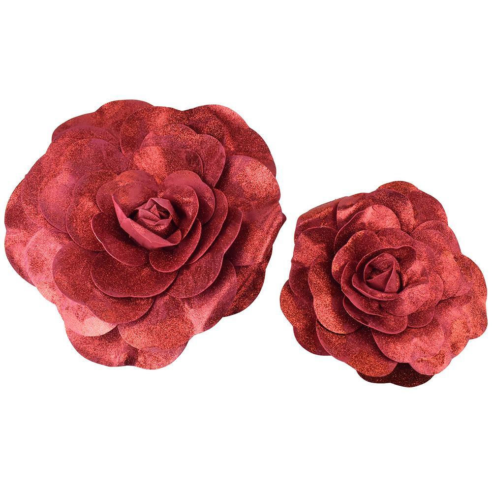 Metallic Glitter Rose Foam Wall Flowers, Assorted Sizes, 2-Piece - Image 4