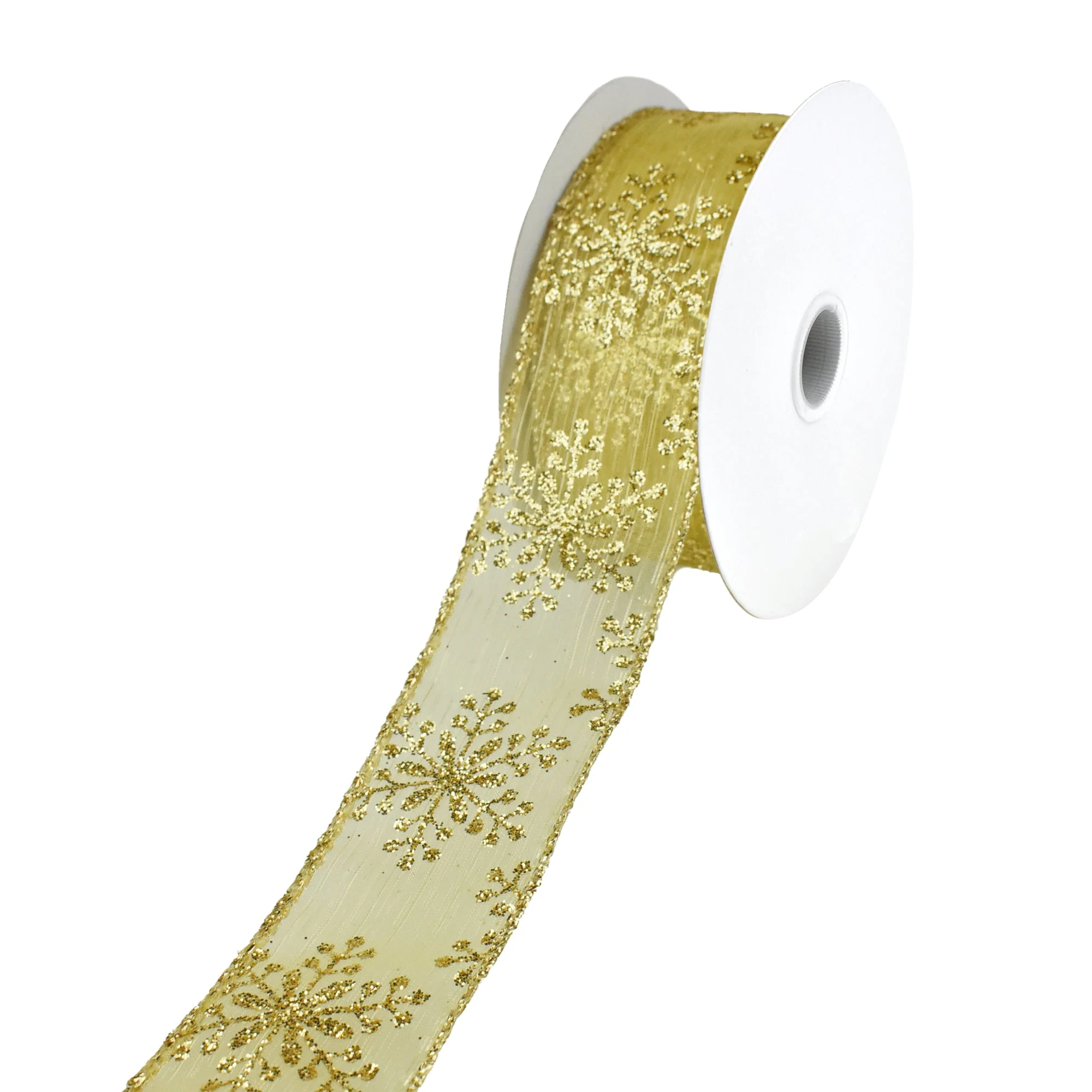 Metallic Glitter Christmas Snowflake Sheer Organza Wired Ribbon, 1-1/2-inch, 10-yard - Image 3