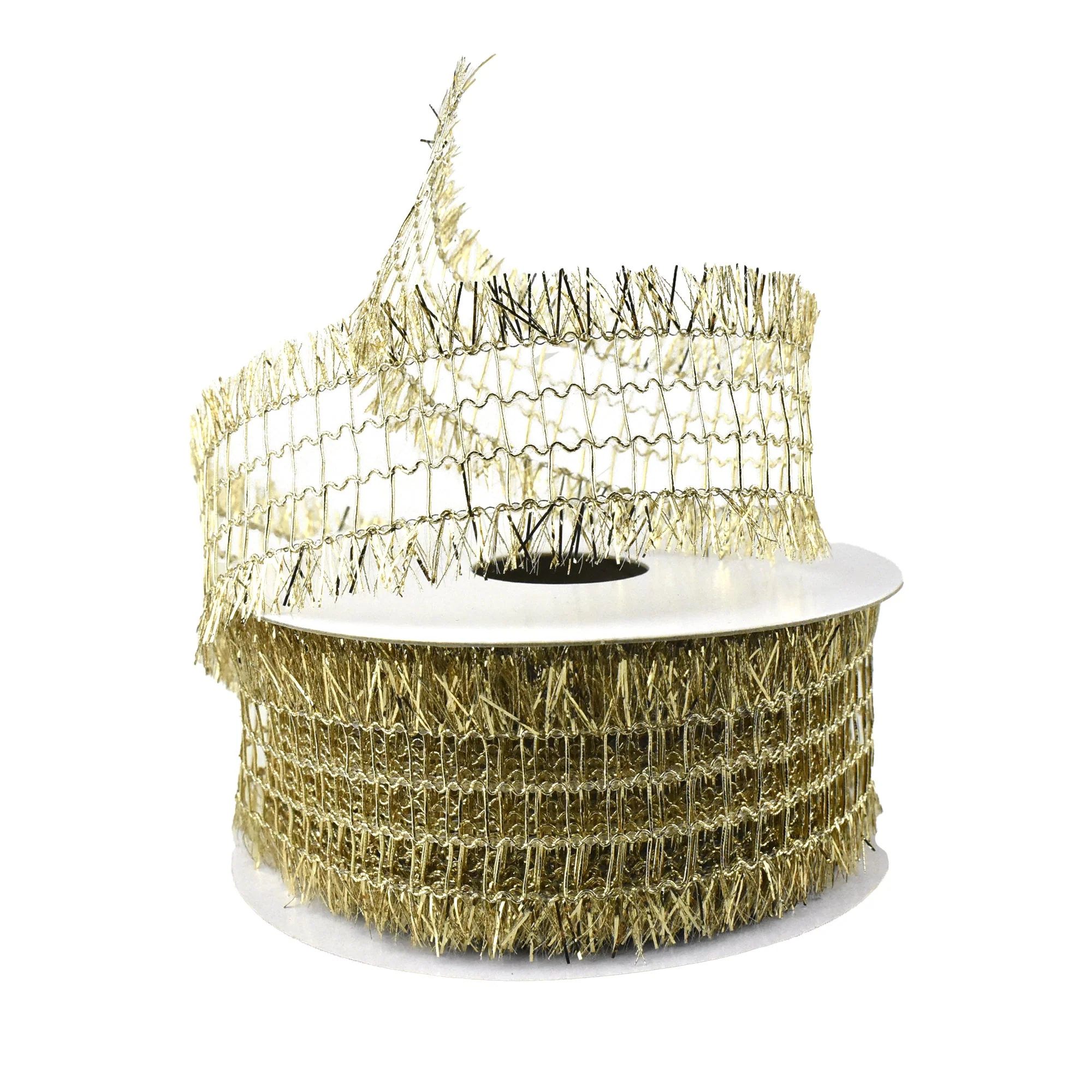 Christmas Metallic Open Weave Frayed Edge Wired Ribbon, 1-1/2-Inch, 10-Yard - Image 3