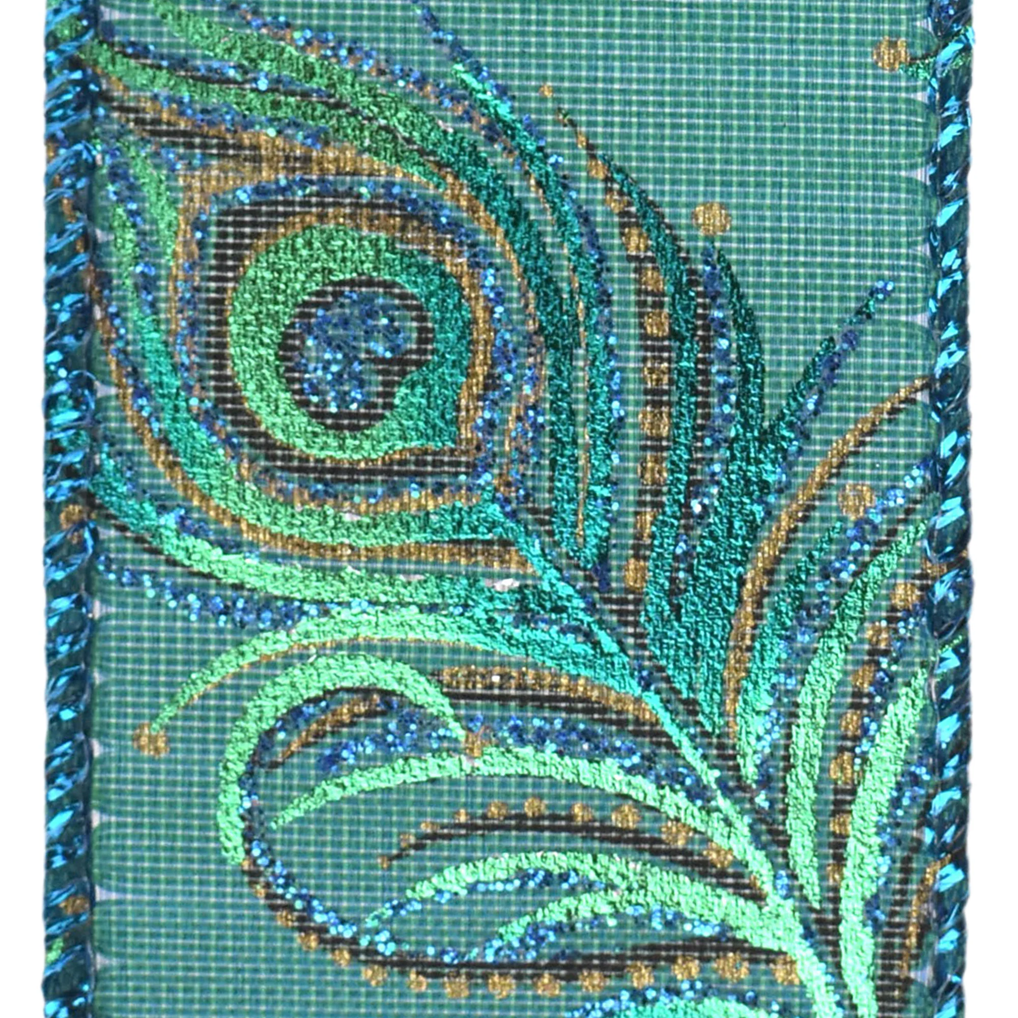 Metallic Peacock Feather Pattern Wired Ribbon, 1-1/2-inch, 10-yard - Image 3