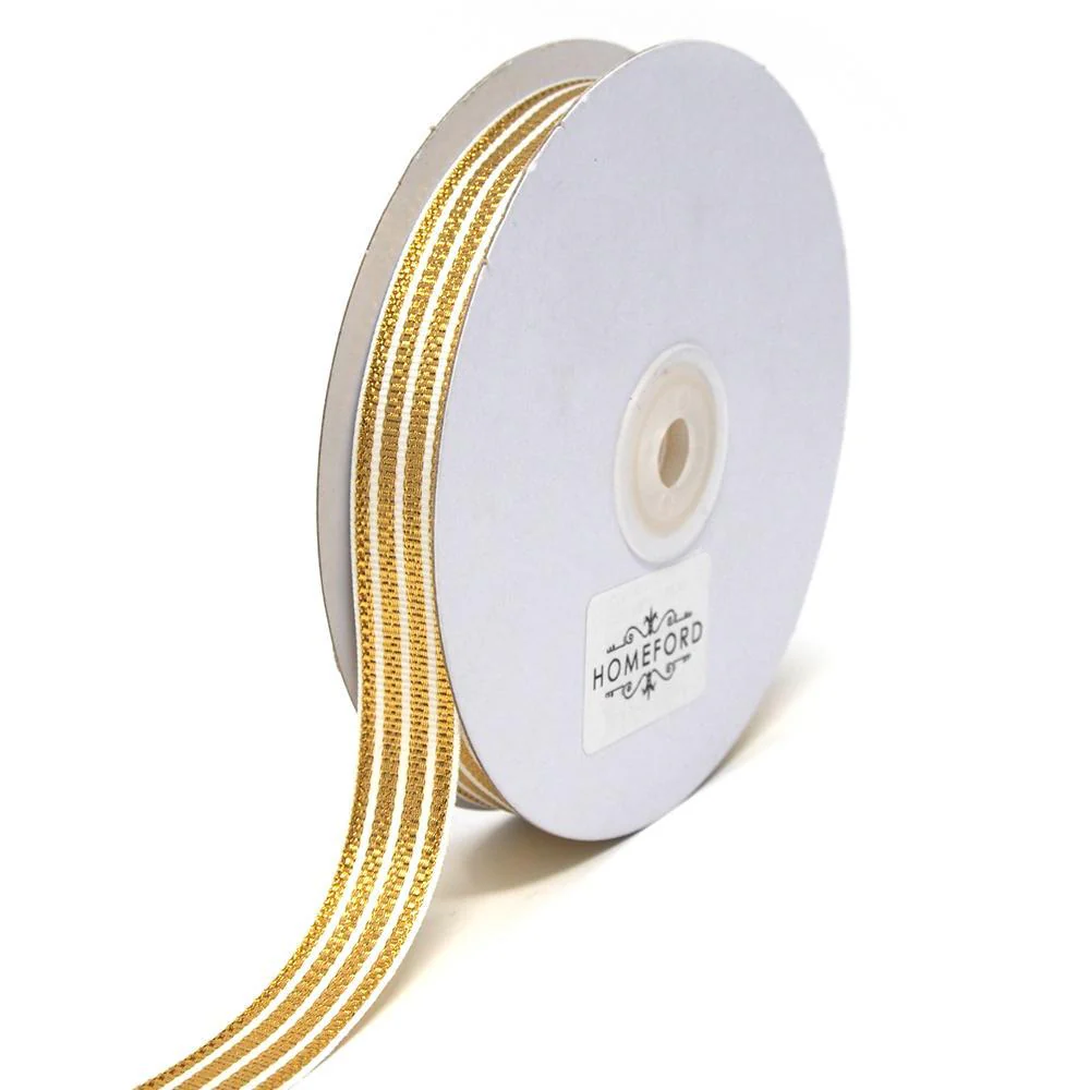 Metallic Seersucker Stripes Grosgrain Ribbon, 25-Yard - Image 2
