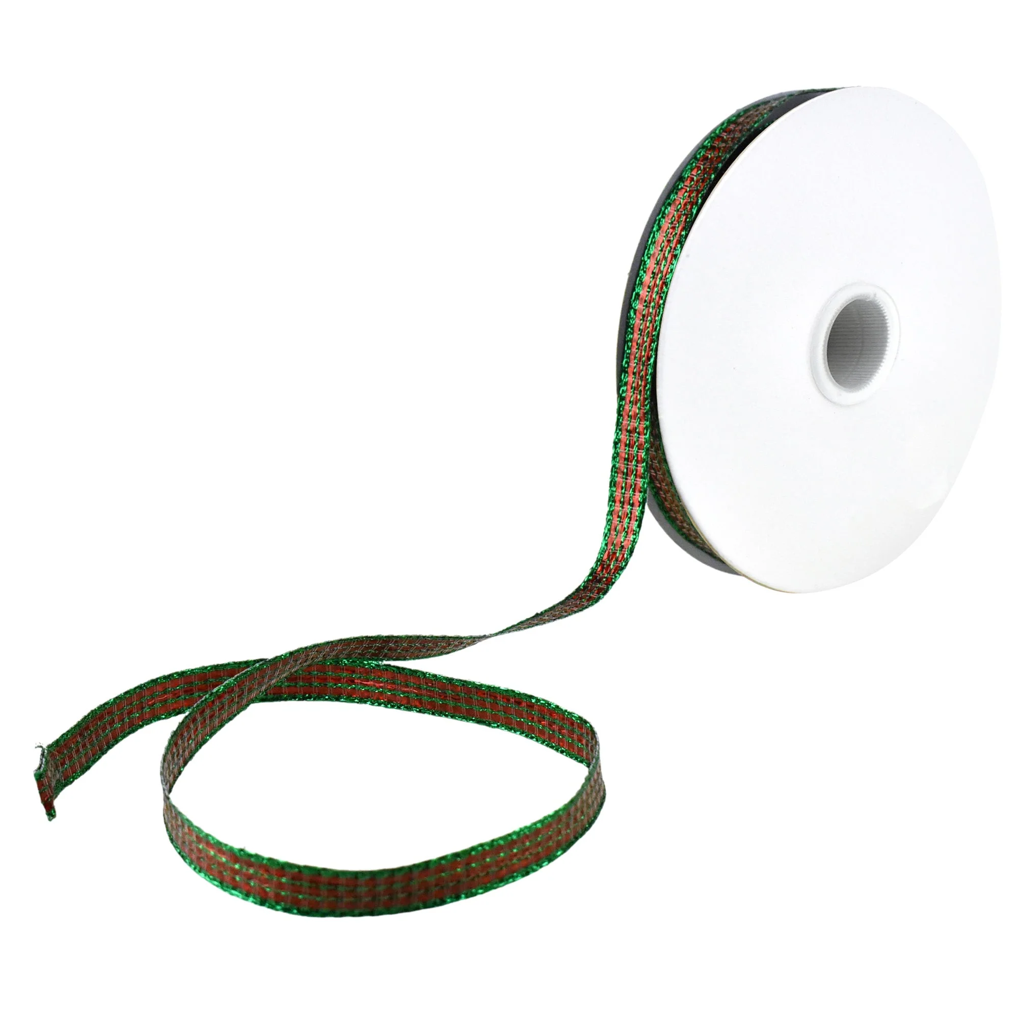 Metallic Shimmer Block Stripes Wired Ribbon, 3/8-Inch, 25-Yard - Red/Green - Image 3