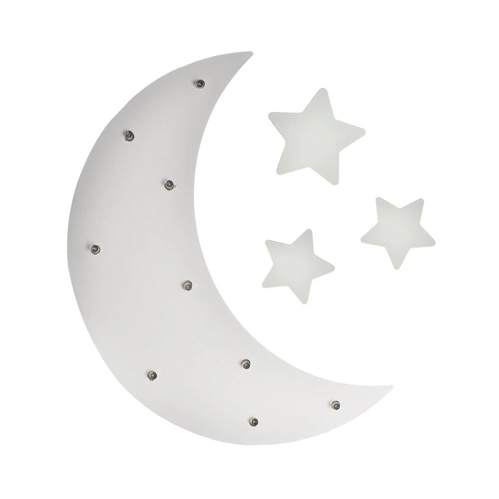 Moon & Stars LED Light Up Wood Wall Decor, White, 4-Piece