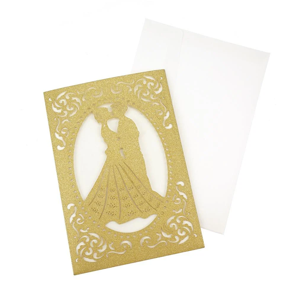 Mr. & Mrs. Laser Cut Glitter Invitations, 7-1/4-Inch, 8-Count - Image 2