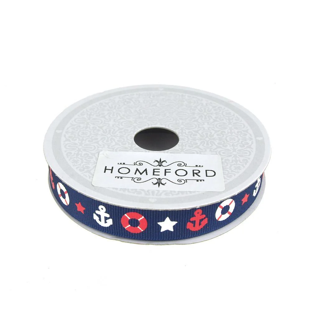 Nautical Anchor and Lifebuoy Grosgrain Ribbon, 5/8-inch, 10 Yards - Image 2