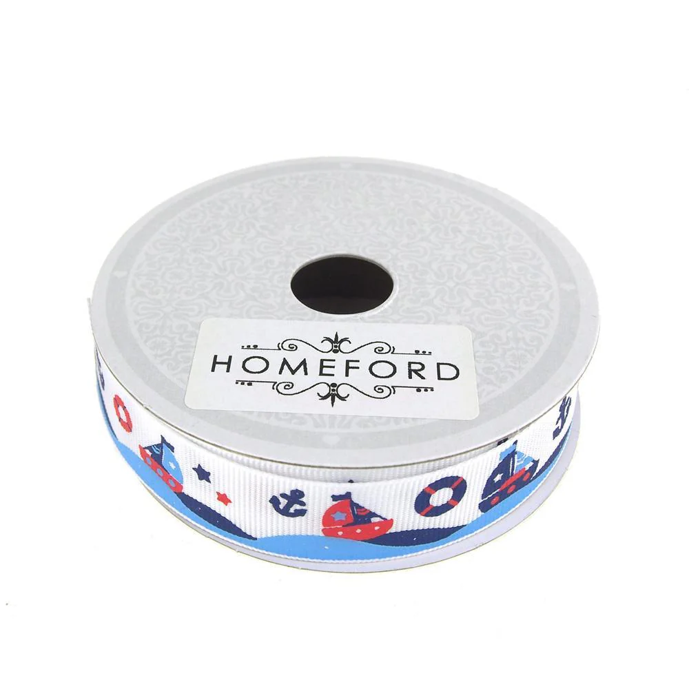 Nautical Anchor and Sailboat Grosgrain Ribbon, 7/8-inch, 10 Yards - Image 3