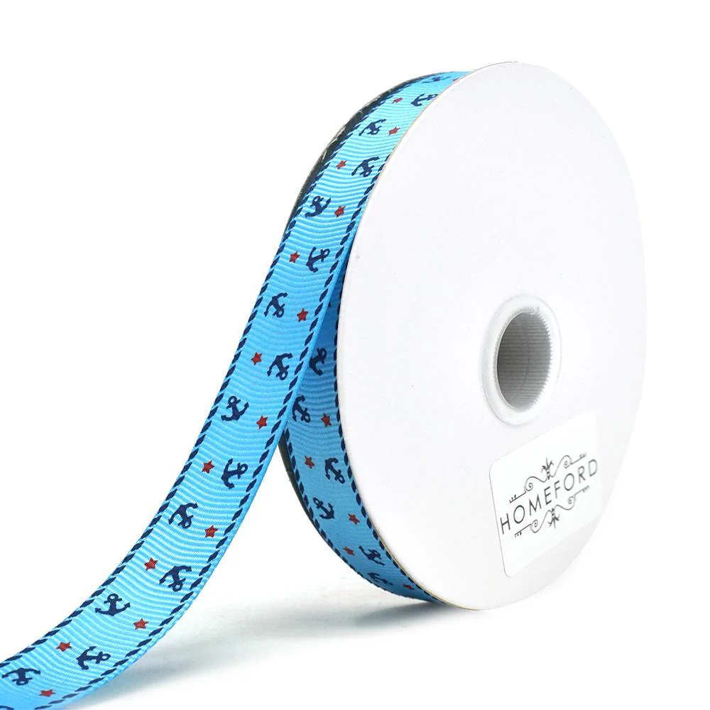 Nautical Anchor and Star Grosgrain Ribbon, 5/8-Inch, 25-Yard - Image 4