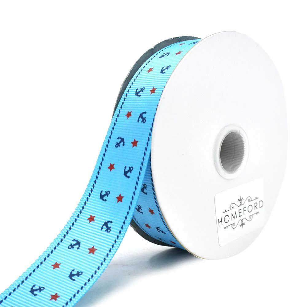 Nautical Anchor and Star Grosgrain Ribbon, 7/8-Inch, 25-Yard - Image 3