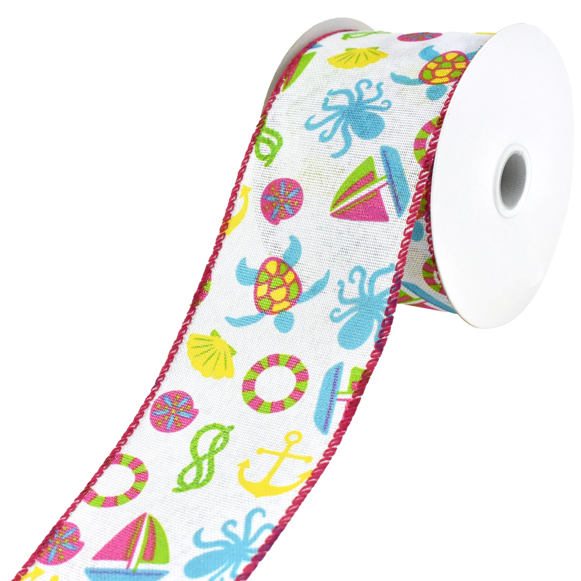 Nautical Seaside Icons Faux Linen Wired Ribbon, 2-1/2-Inch, 10-Yard - Image 3