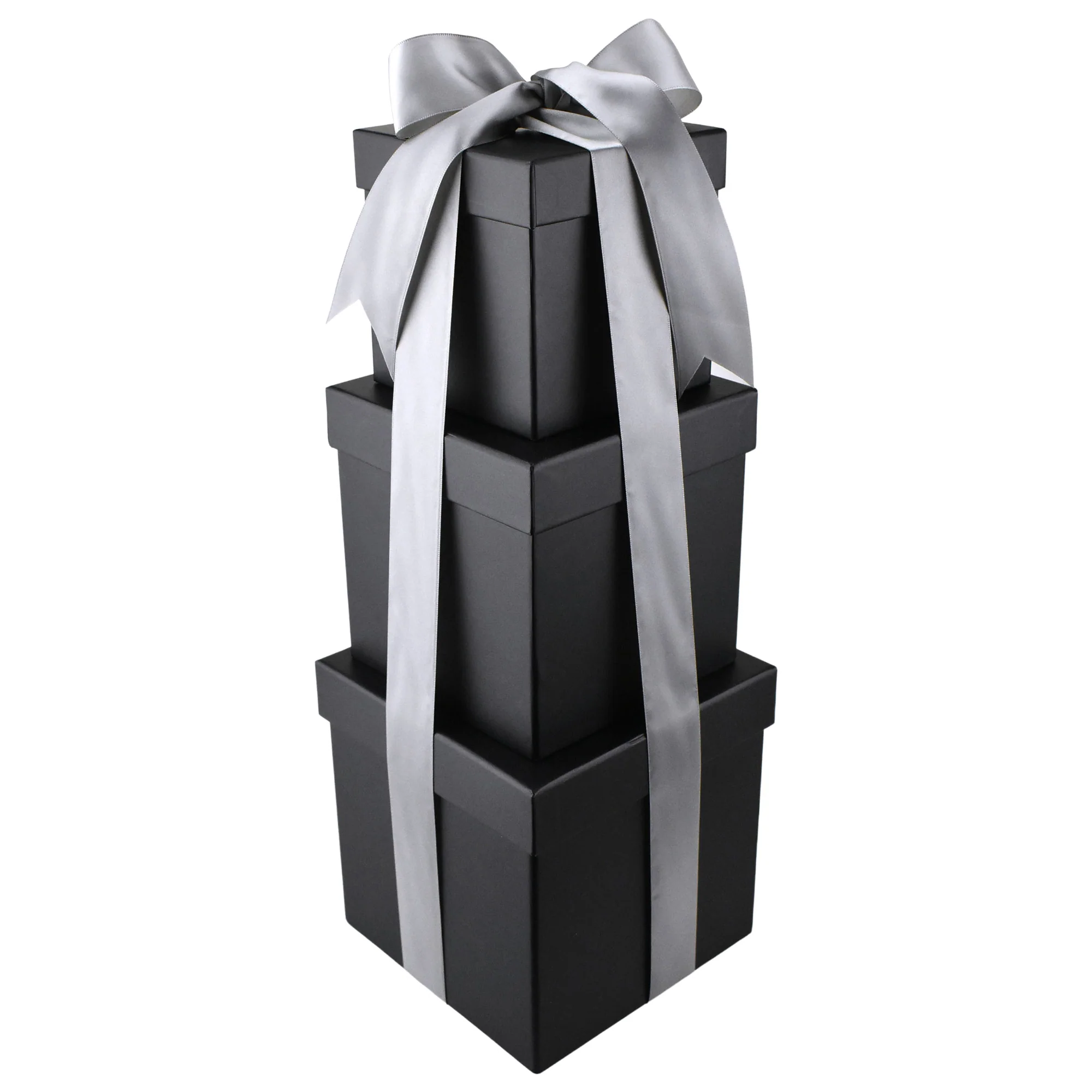 Nested Square Gift Boxes, Black, 5-inch, 6-inch, 7-inch, 3-piece, 1.5-inch Satin Ribbon - Image 7