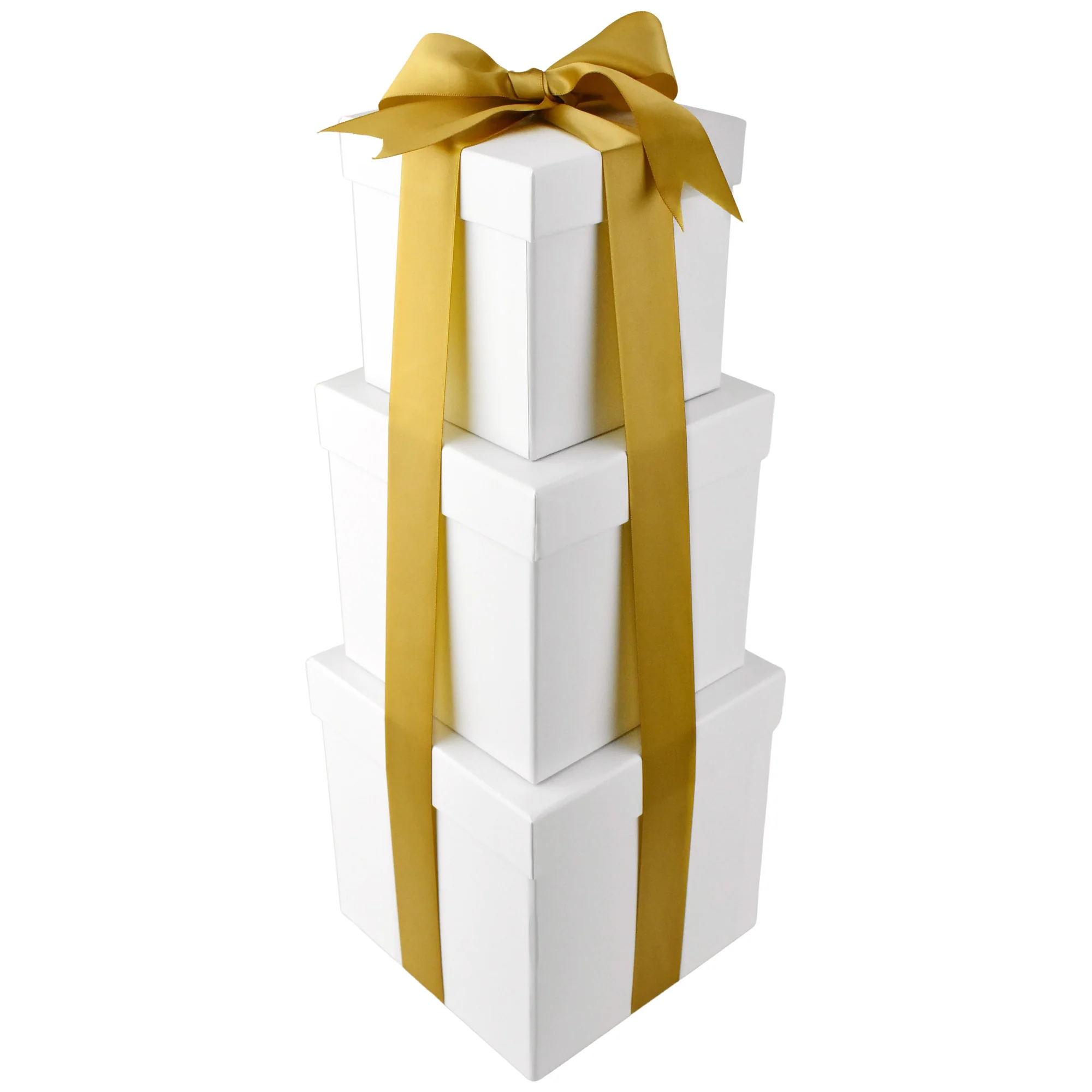Nested Square Gift Boxes, White, 5-inch, 6-inch, 7-inch, 3-piece, 1.5-inch Satin Ribbon - Image 2
