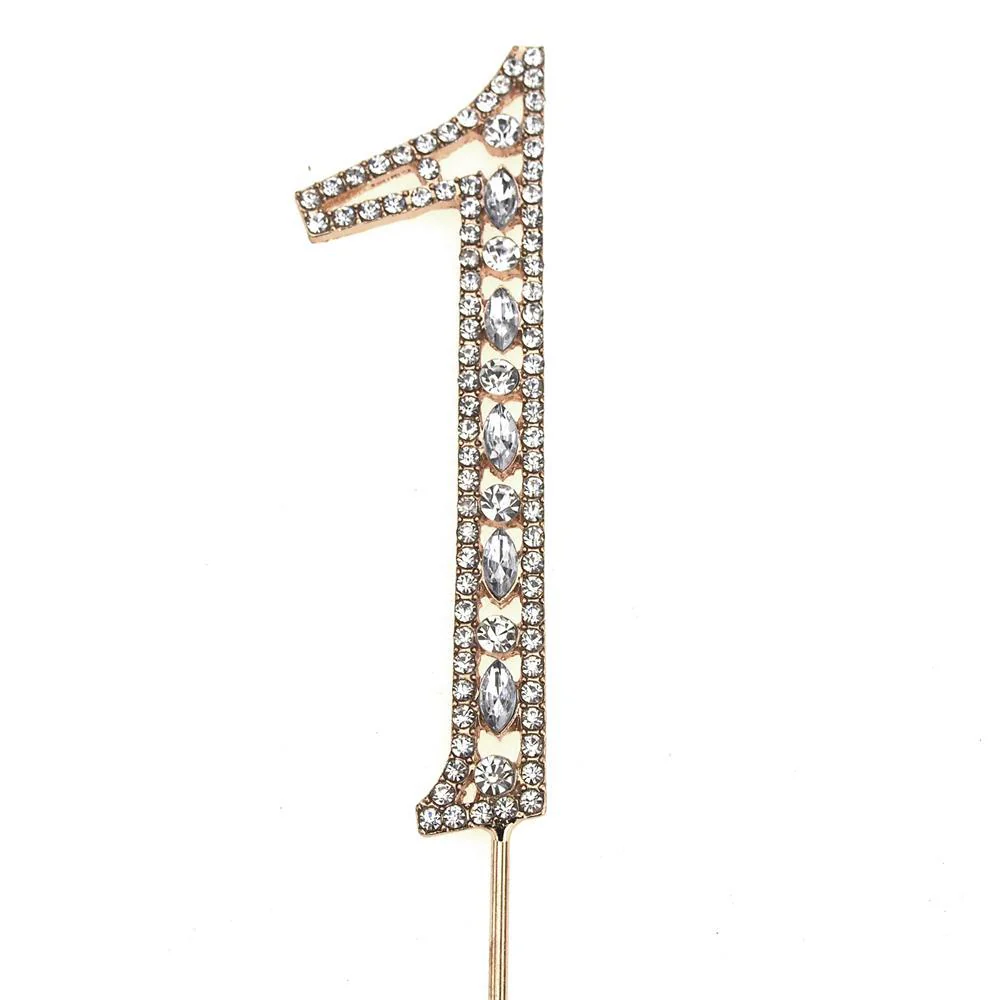 Number Rhinestone Crystal Metal Cake Topper, Gold, 3-3/4-Inch - Image 2