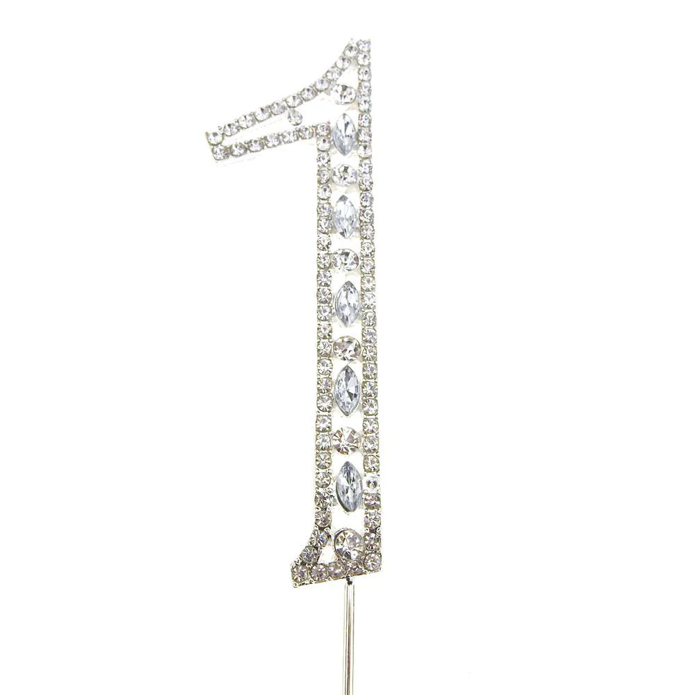 Number Rhinestone Crystal Metal Cake Topper, Silver, 3-3/4-Inch - Image 2