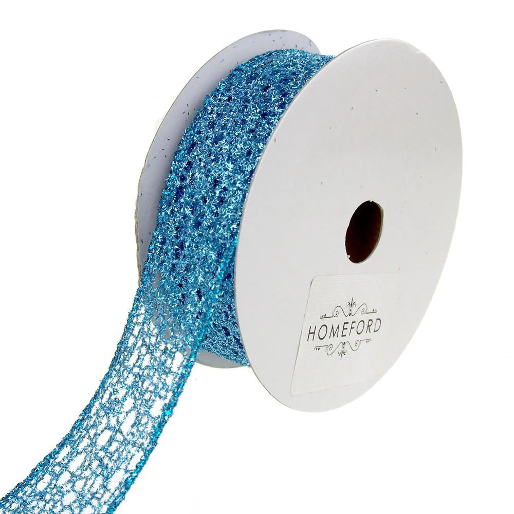 Open Weave Metallic Glitter Tinsel Mesh Christmas Ribbon, 10 Yards - Image 2