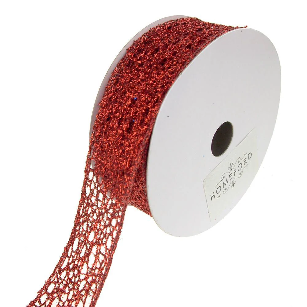 Open Weave Metallic Glitter Tinsel Mesh Christmas Ribbon, 10 Yards - Image 3