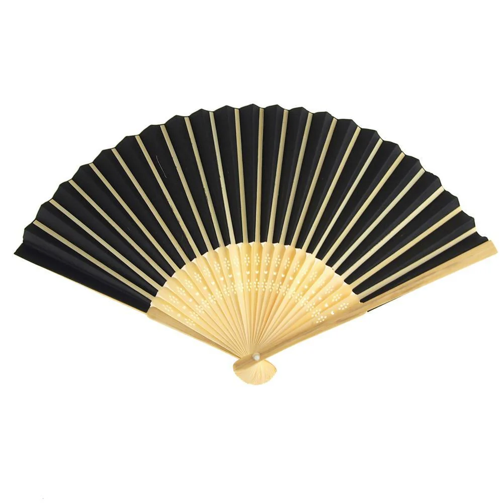Paper Folding Hand Fan w/ Wooden Handle, 8-Inch - Image 3