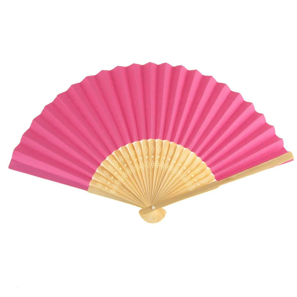 Paper Folding Hand Fan w/ Wooden Handle, 8-Inch - Image 4