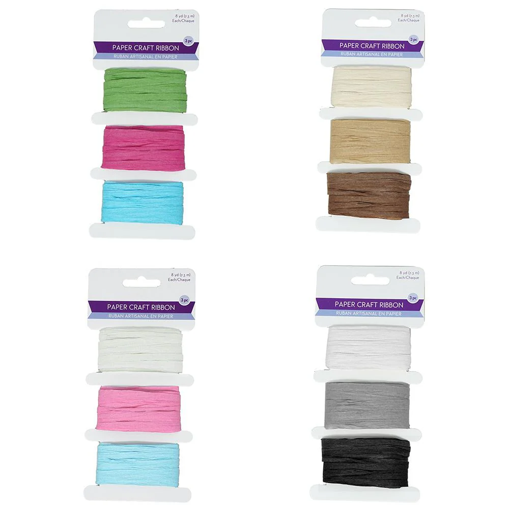 Paper Raffia Ribbon Craft Medley, 1/4-Inch, 8-Yard, 3-Piece
