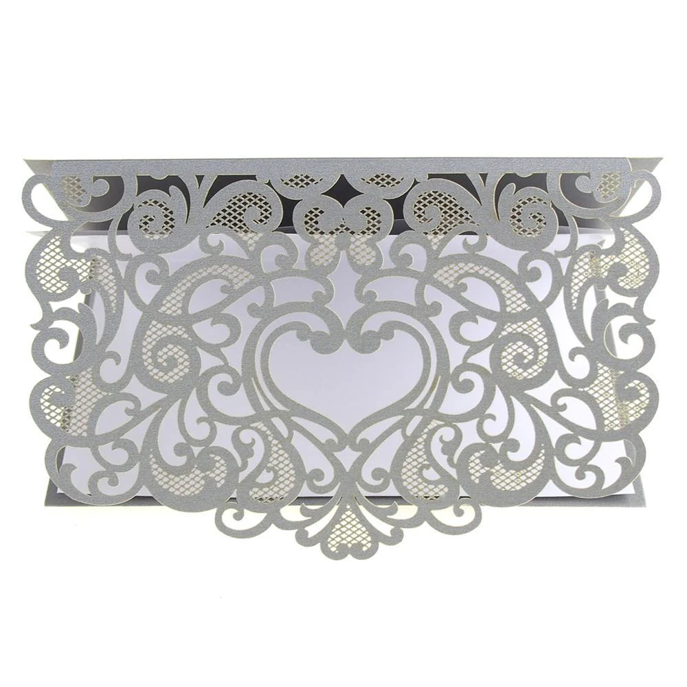 Paper Rectangular Laser-Cut Pearlescent Scroll Swirl Invitations with Heart, 7-1/4-Inch, 8 count - Image 2