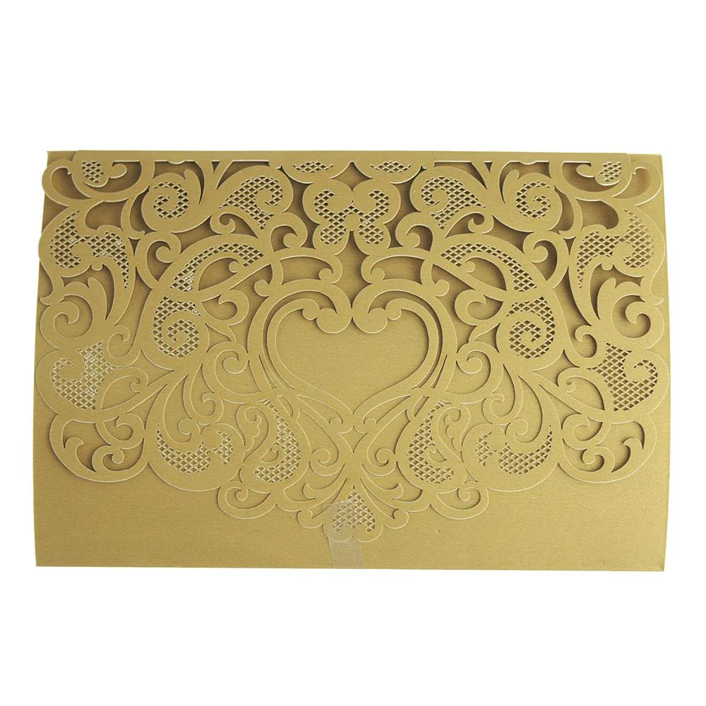 Paper Rectangular Laser-Cut Pearlescent Scroll Swirl Invitations with Heart, 7-1/4-Inch, 8 count - Image 3