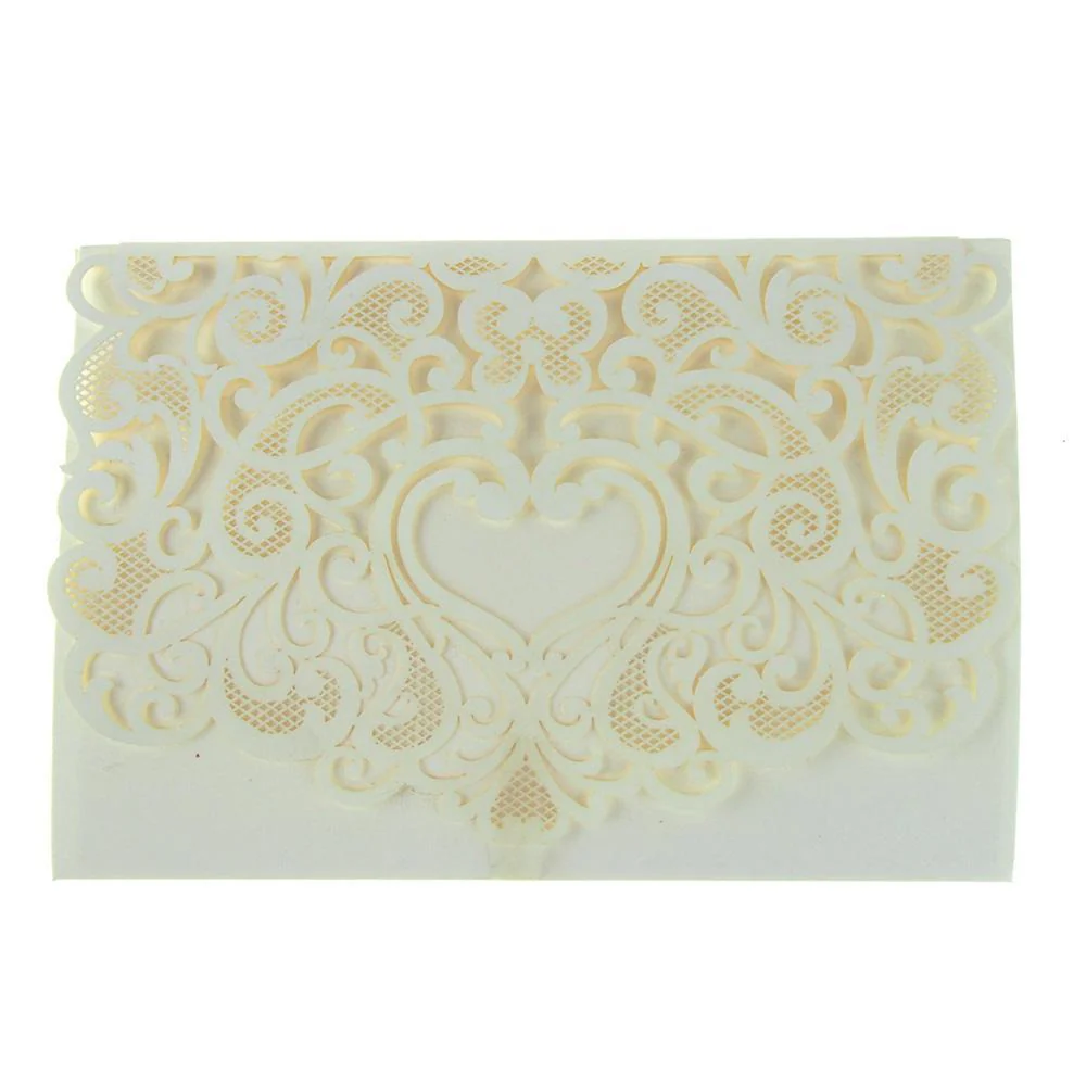 Paper Rectangular Laser-Cut Pearlescent Scroll Swirl Invitations with Heart, 7-1/4-Inch, 8 count - Image 4