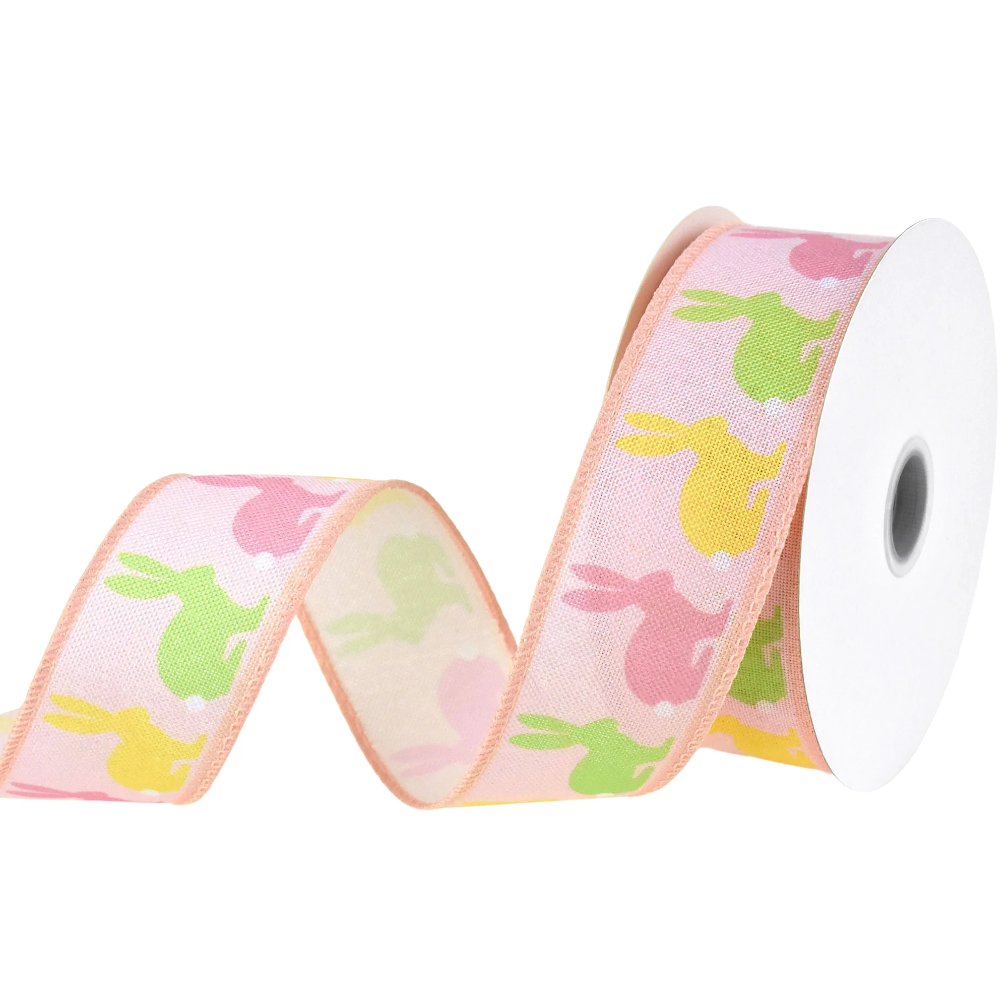Pastel Easter Bunny Silhouettes Faux Linen Wired Ribbon, 1-1/2-inch, 10-yard - Image 3