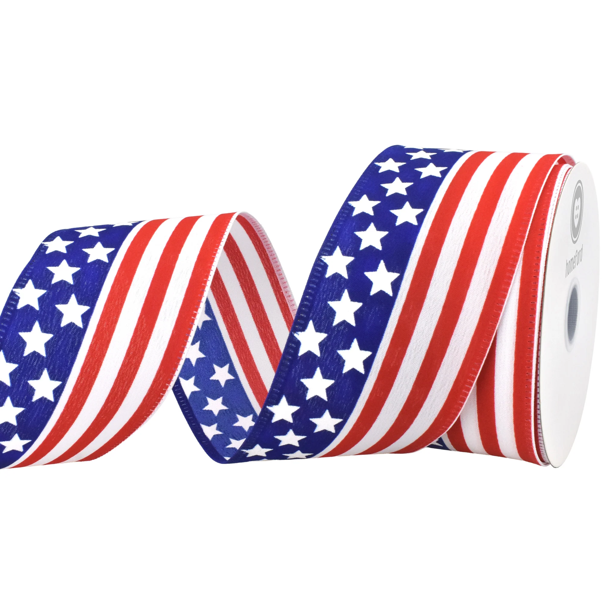Patriotic Continuous Flag Stars and Stripes Wired Ribbon, 10-yard - Image 2