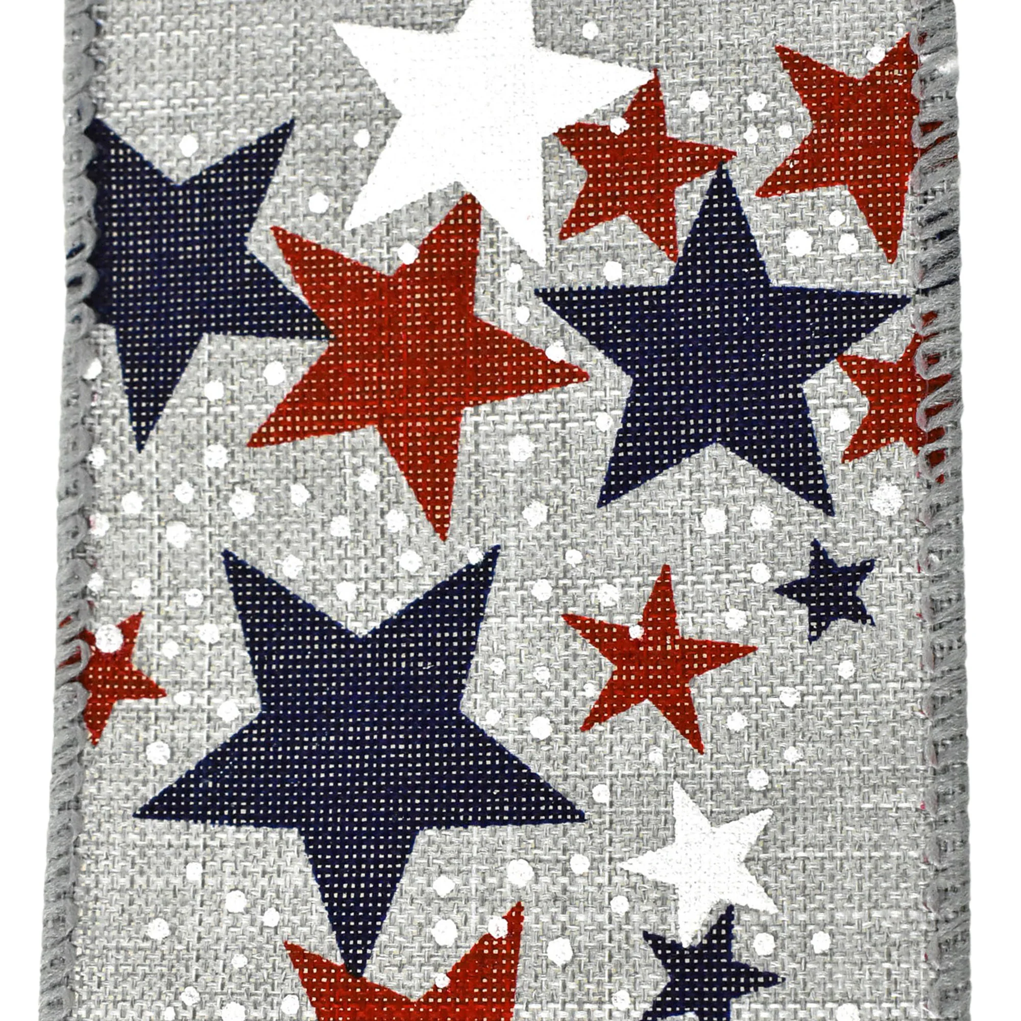 Patriotic Star Bursts Faux Linen Wired Ribbon, 2-1/2-inch, 10-yard - Image 2