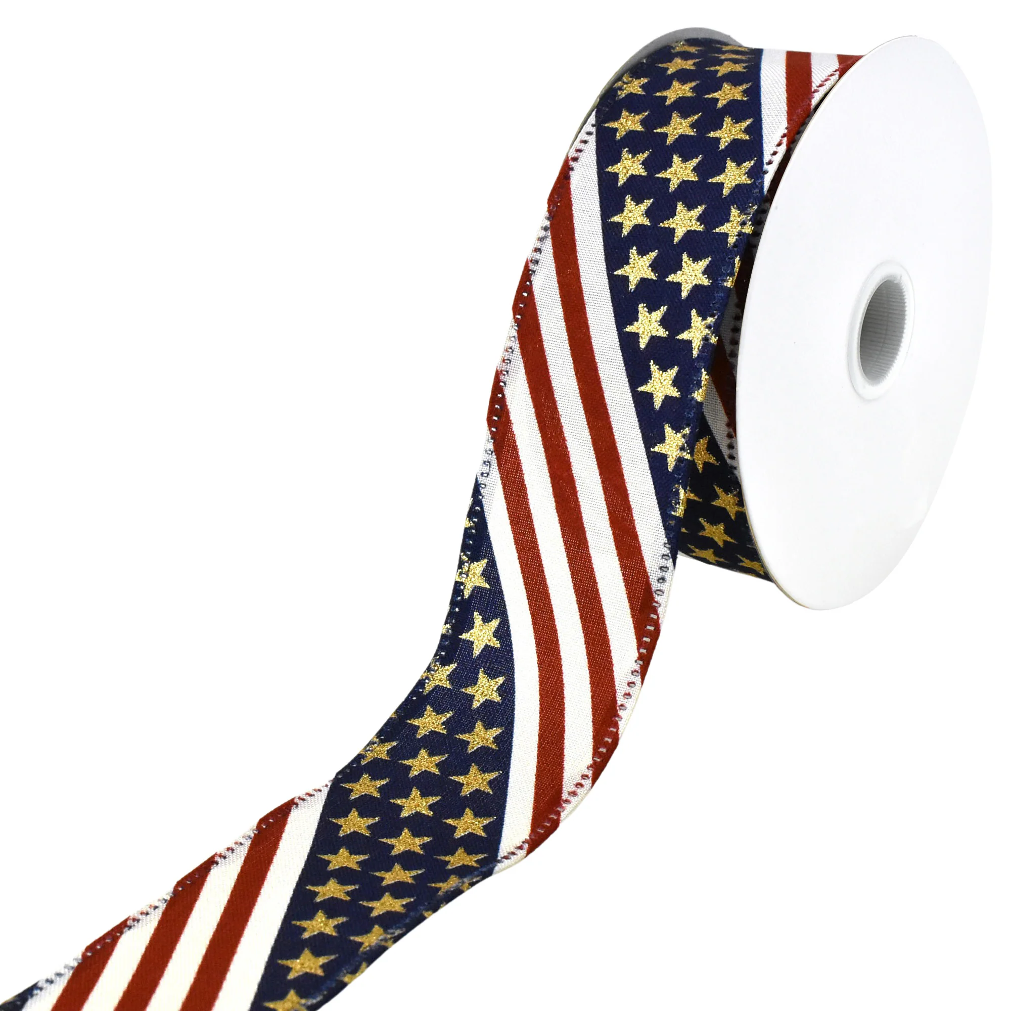 Patriotic Stars and Stripes Diagonal Flag Wired Ribbon, 10-Yard - Image 2