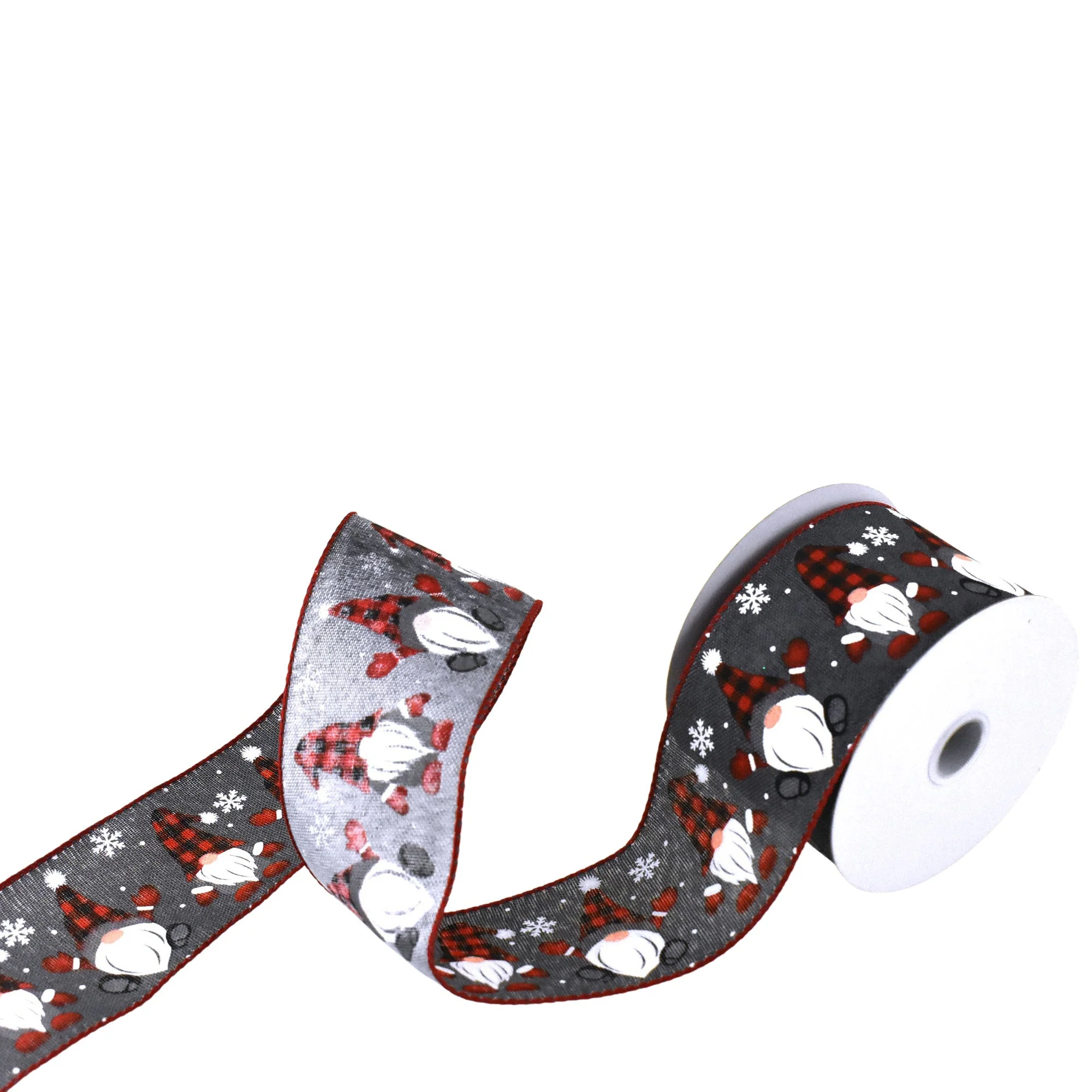 Plaid Dancing Christmas Gnomes Wired Ribbon, Gray, 2-1/12-inch, 10-yard - Image 3