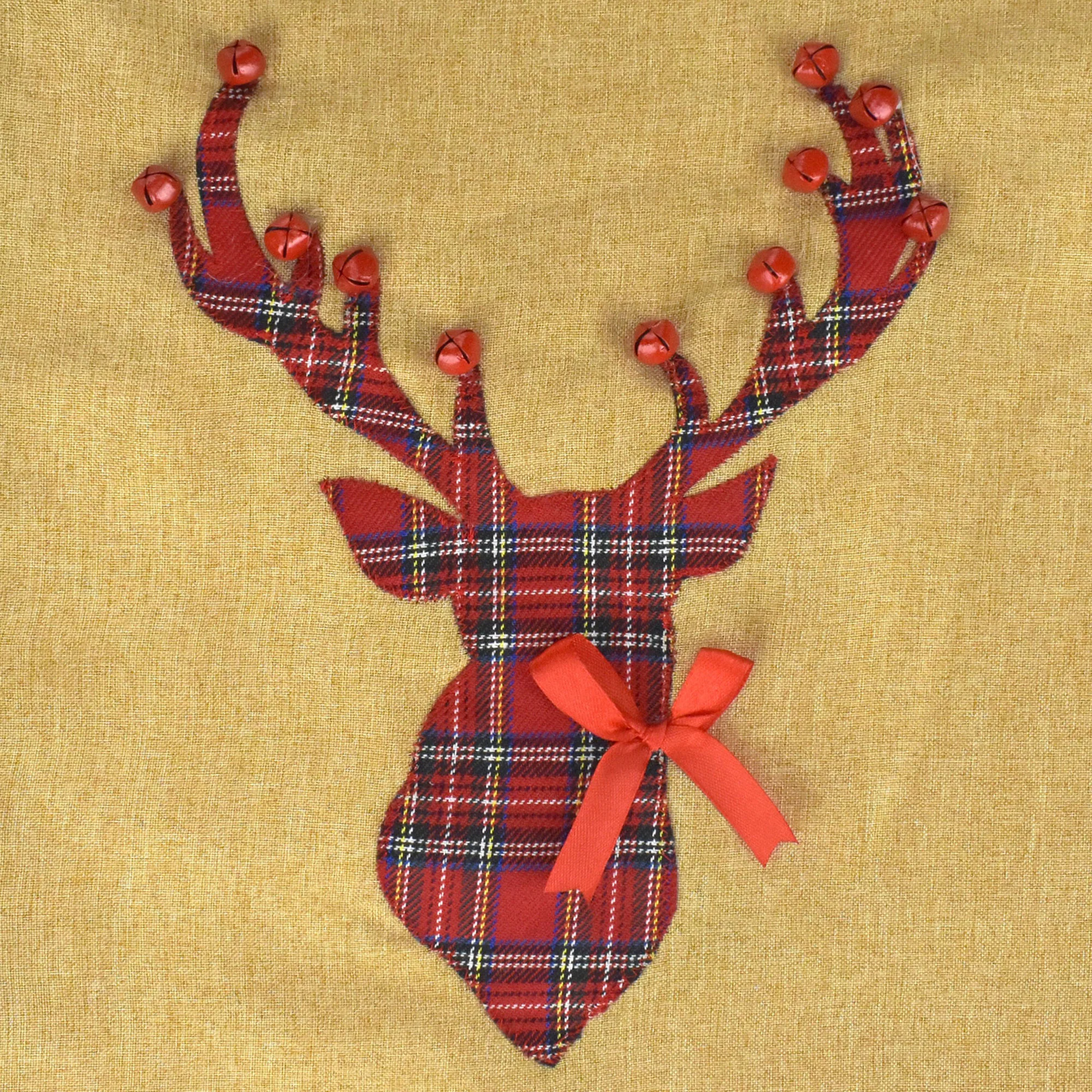 Christmas Plaid Reindeer Jingle Bells Table Runner, 72-inch, Natural - Image 2
