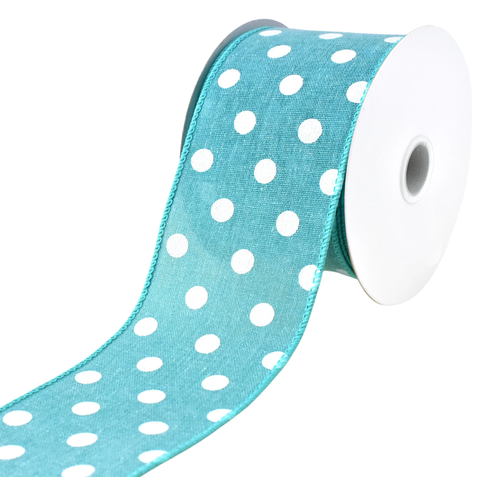 Polka Dots Stiff Faux Linen Wired Ribbon, 10-yard - Image 3