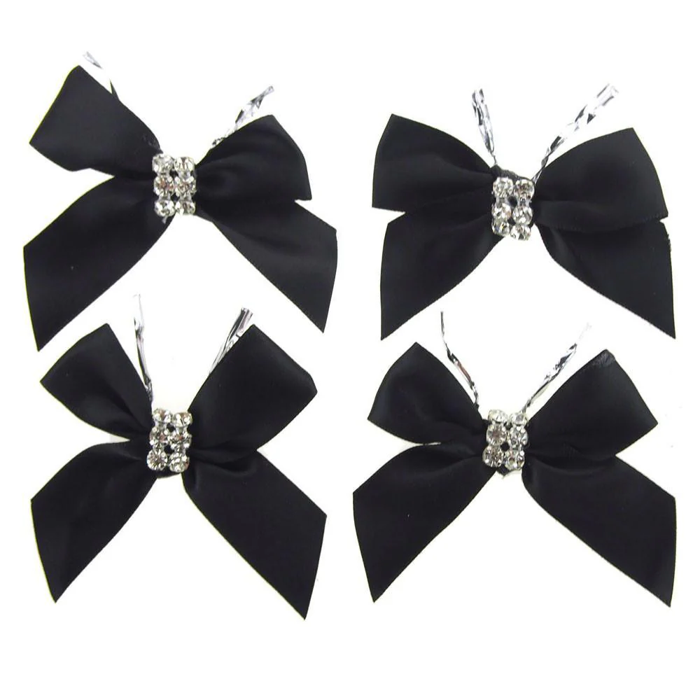 Pre-Tied Satin Bows with Rhinestone, 3-Inch, 4-Piece - Image 3