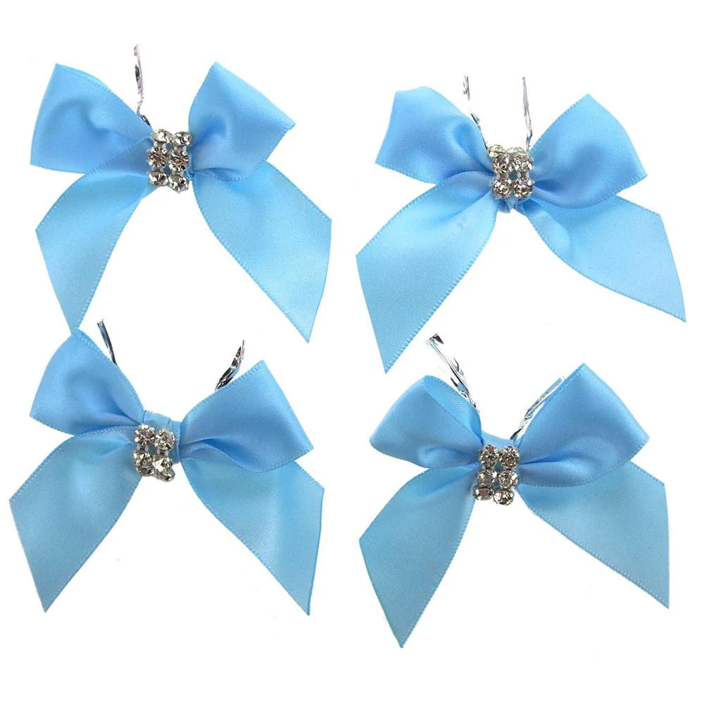 Pre-Tied Satin Bows with Rhinestone, 3-Inch, 4-Piece - Image 4