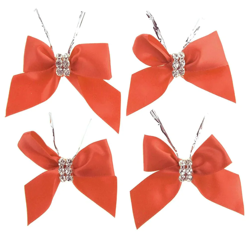Pre-Tied Satin Bows with Rhinestone, 3-Inch, 4-Piece - Image 5