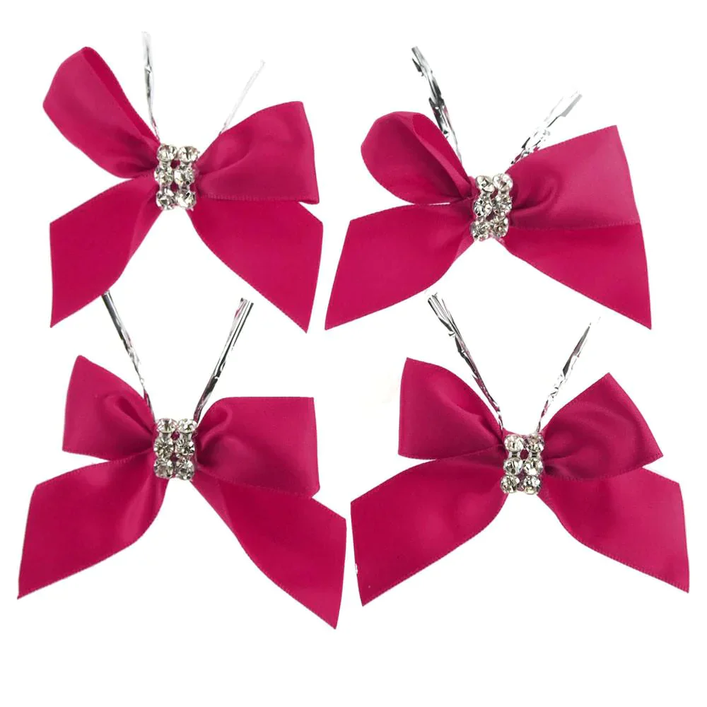 Pre-Tied Satin Bows with Rhinestone, 3-Inch, 4-Piece - Image 6