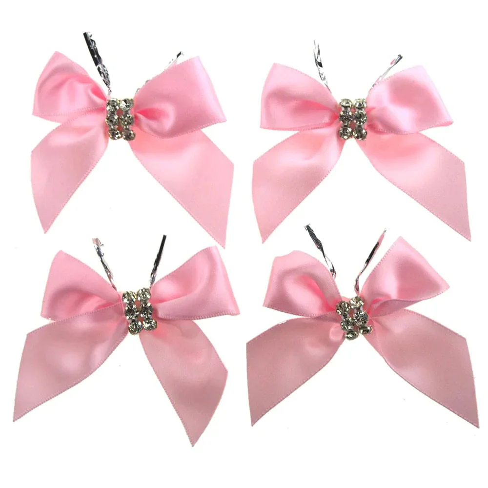 Pre-Tied Satin Bows with Rhinestone, 3-Inch, 4-Piece - Image 9