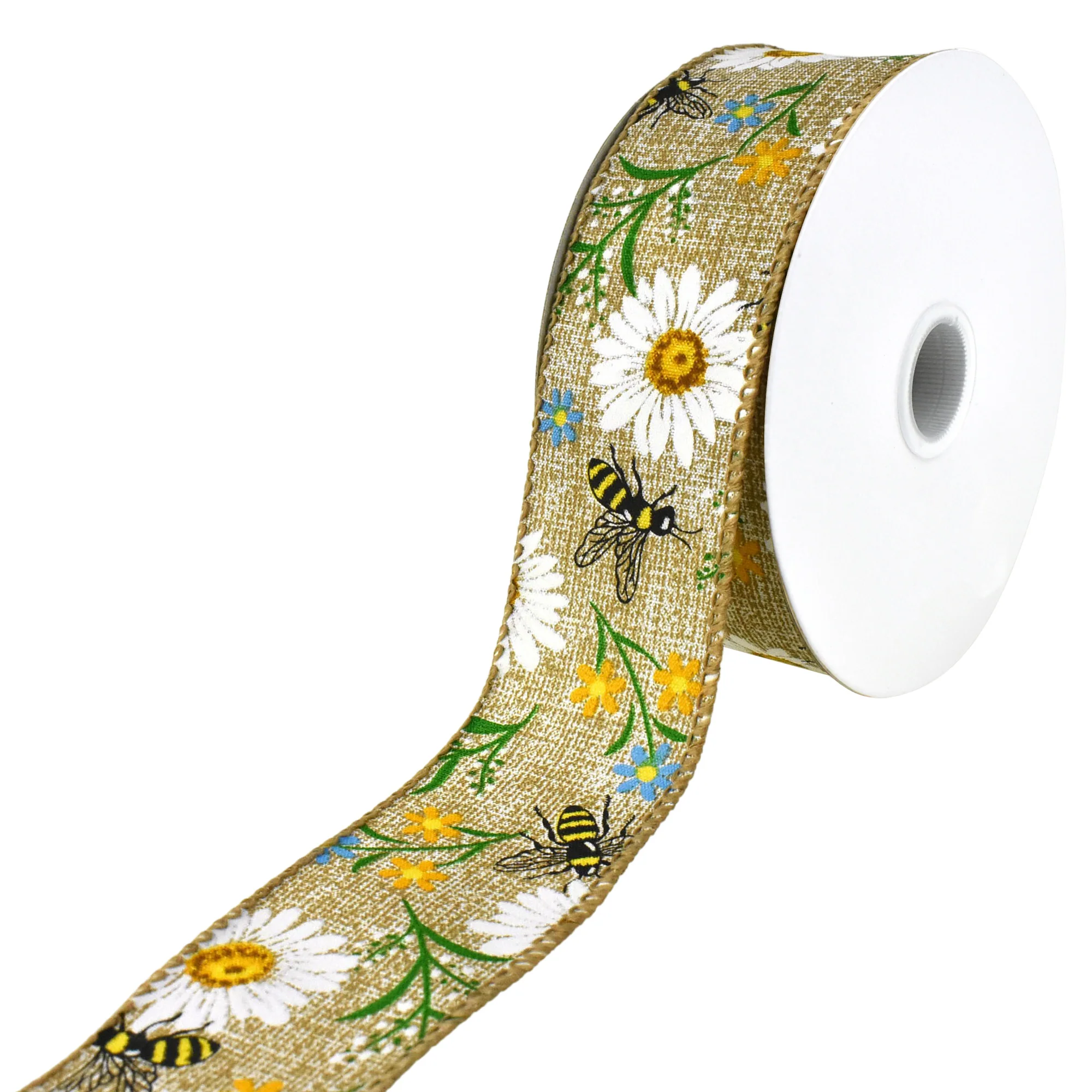 Printed Bees and Spring Flowers Wired Ribbon, 2-1/2-inch, 10-yard - Image 3