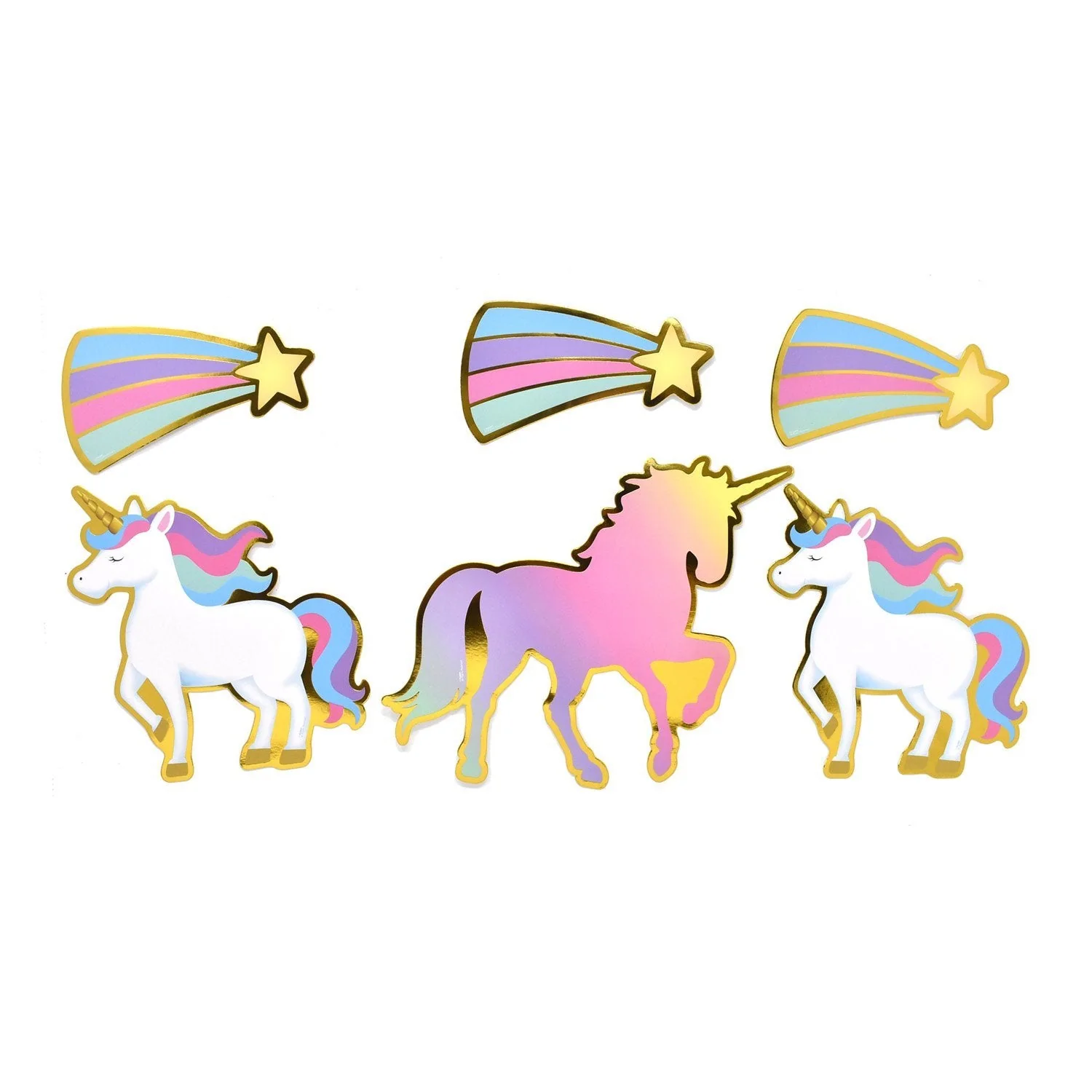 Rainbow Unicorn and Shooting Star Cutouts, Assorted Sizes, 6-Count