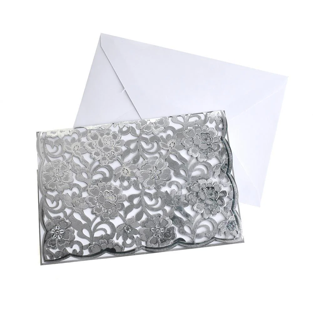 Rectangular Laser Cut Floral Imprint Blank Invitations, 7-1/4 Inch, 8-Piece - Image 4
