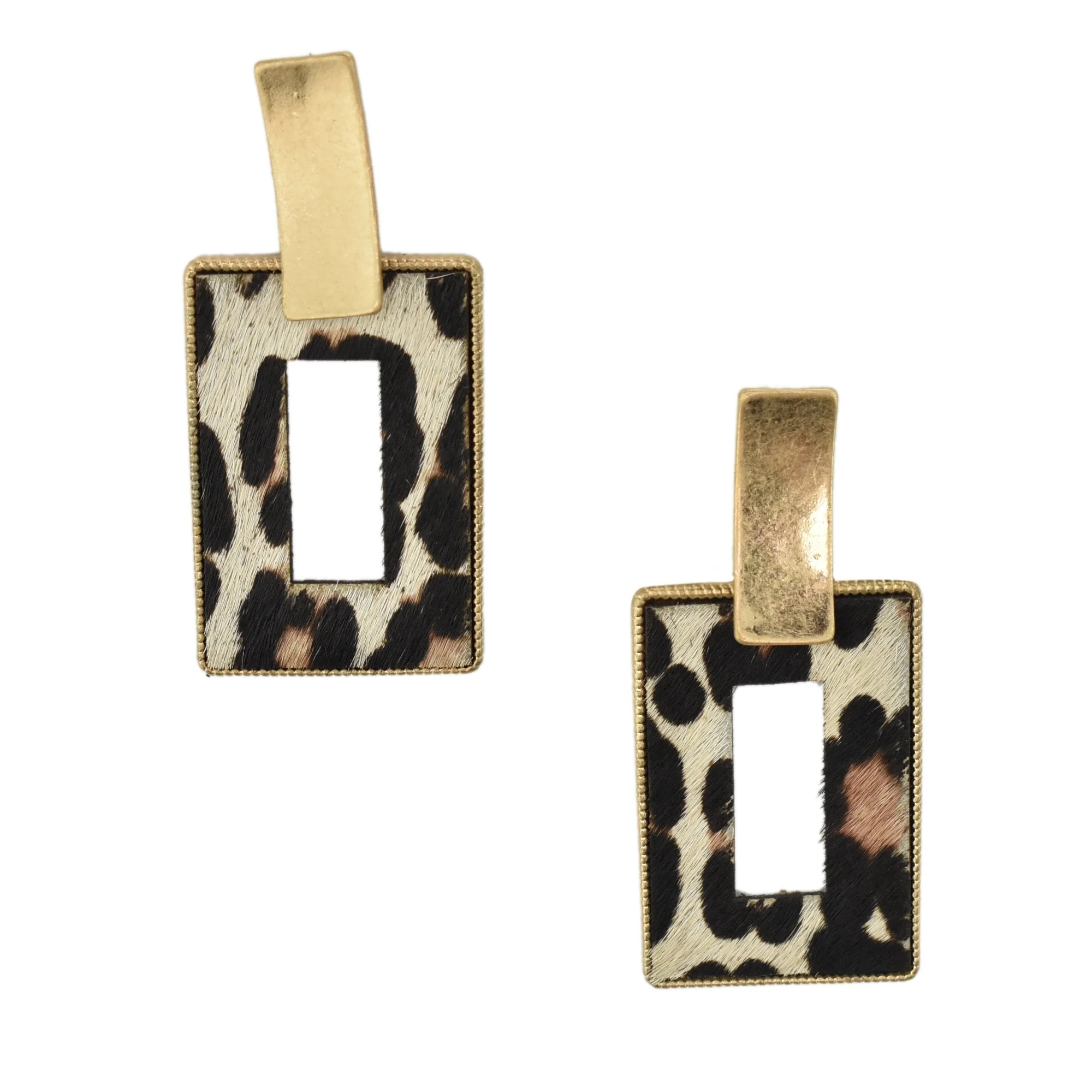 Rectangular Real Calf Hair Leather Drop Earrings, 2-1/4-Inch - Image 2