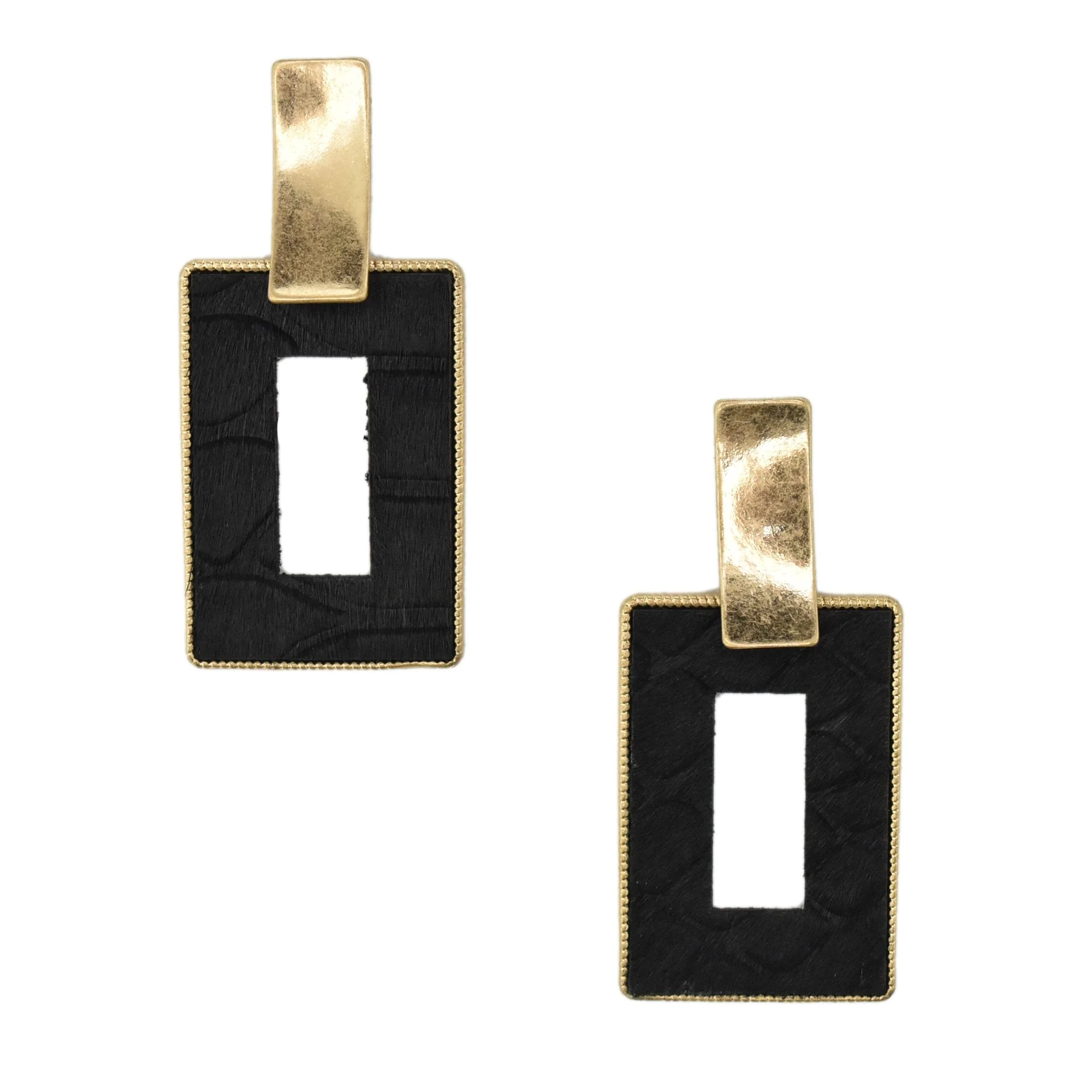 Rectangular Real Calf Hair Leather Drop Earrings, 2-1/4-Inch - Image 3