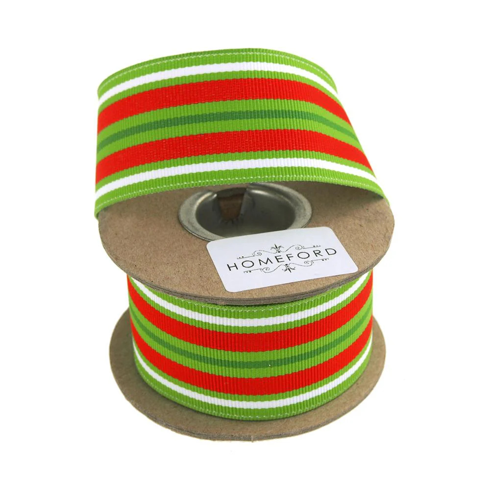 Multi Striped Wired Grosgrain Ribbon, Red/Green, 1-1/2-Inch, 9 Yards