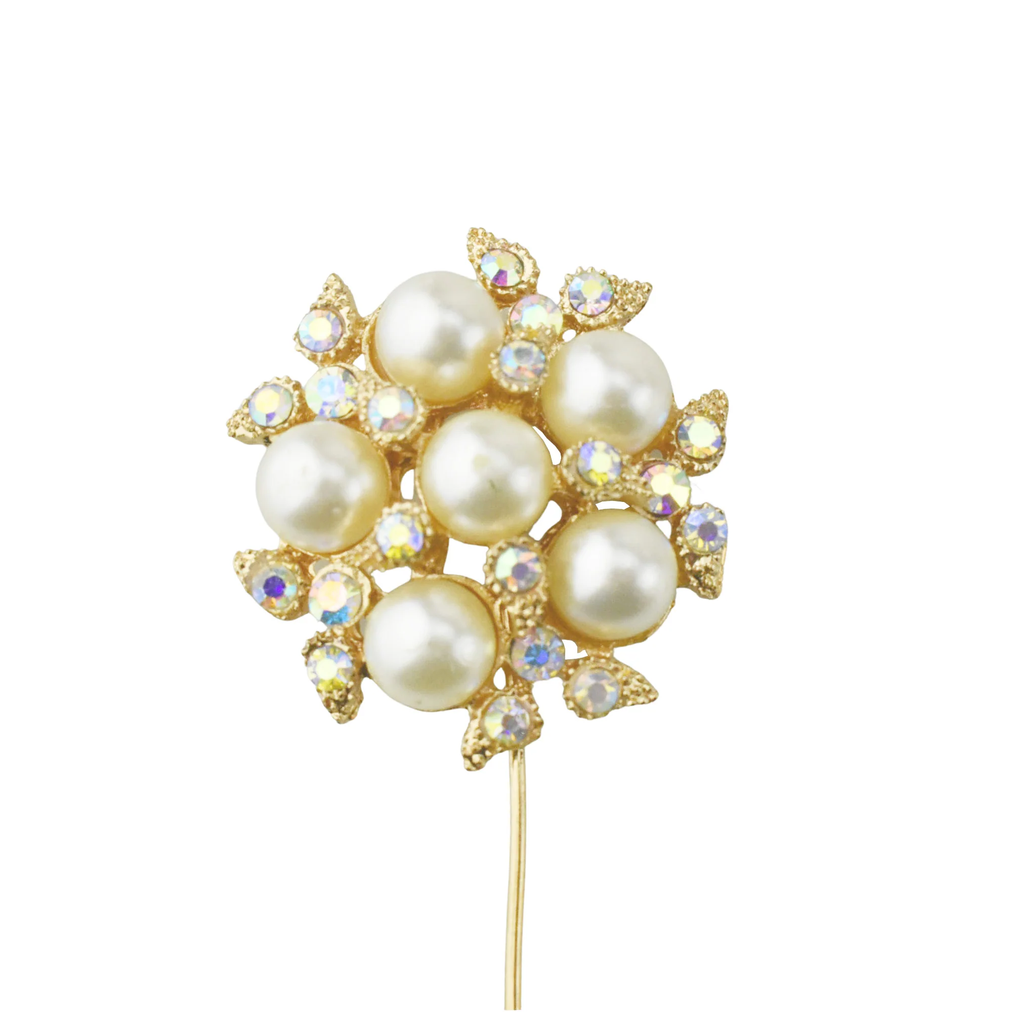 Rhinestone Pearls Floral Pins, 3-1/2-Inch, 6-Count - Gold - Image 3