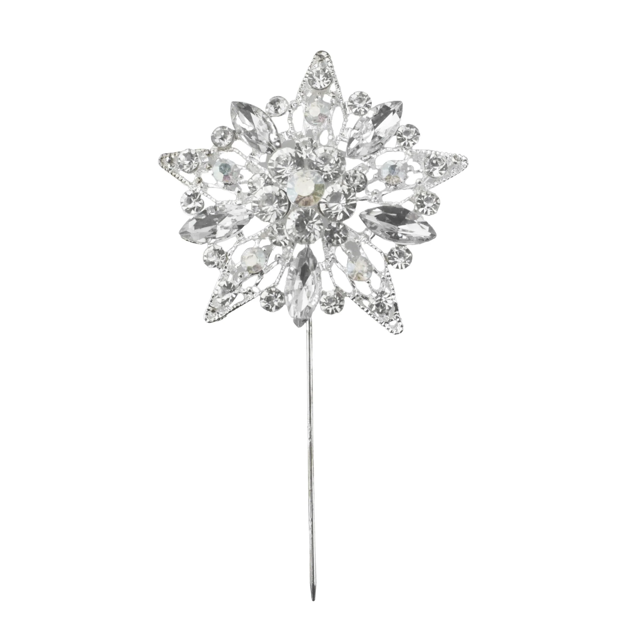 Rhinestone Star Floral Pins, 4-Inch, 3-Count - Silver - Image 2